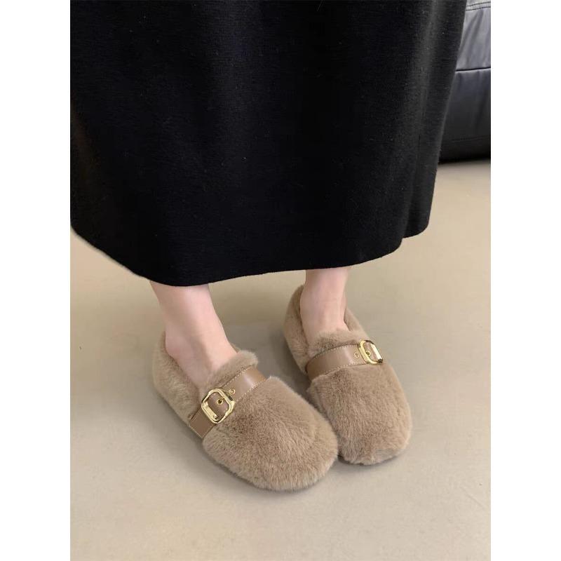 

Flat-bottomed plush shoes for women to wear outside in autumn and winter, one pedal of mink hair to keep warm, Doudou cotton shoes 39