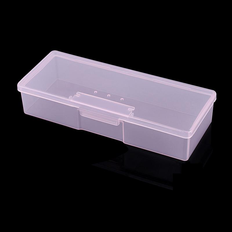 1Pc Nail Art Rectangle Plastic Transparent Storage Box Nail Rhinestone Brush Pen Buffer Grinding Files Container Case