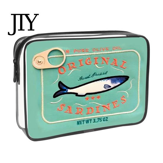 Retro-Fischdosen-Design Kosmetiktasche Sardinen Kosmetiktasche, durchsichtige wasserdichte Tasche, Reißverschluss Transparente Reise-Aufbewahrungstasche Verschluss Toilettenartikel für Damen