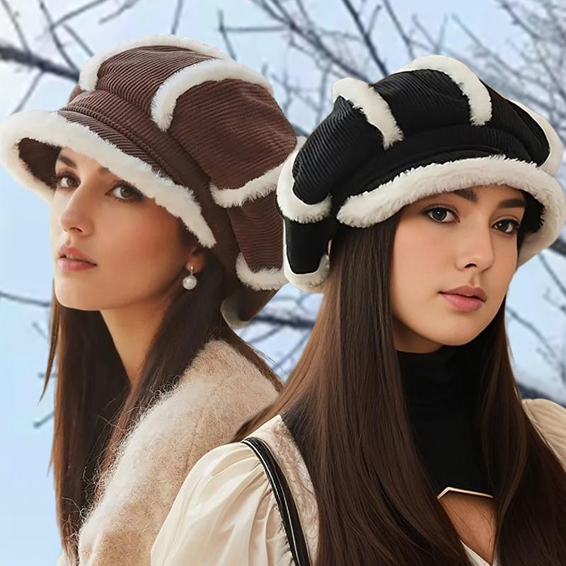 1PC Plush-Lined Gift Corduroy Material Versatile Beret Exquisite Thickened Design Warmth Accessories Elegant 56-58cm