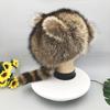 Fluffy Raccoon Fur Hat Women Winter Warm Outdoor Brim Ear Fur Cap Tail Girl Boys Funny Hats