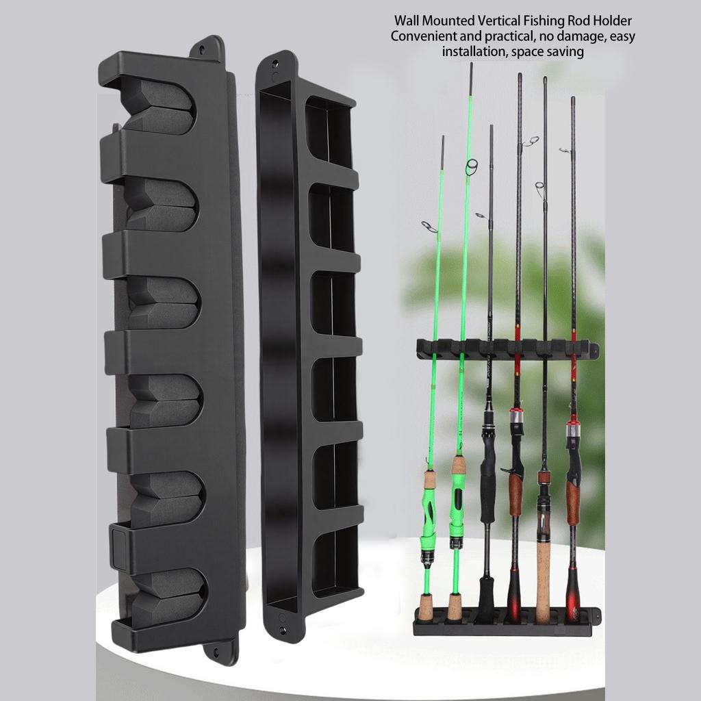 Fishing Rod Holder 6 Slots Wall Mounted Fishing Pole Storage Display Rack for Garage Home Shed