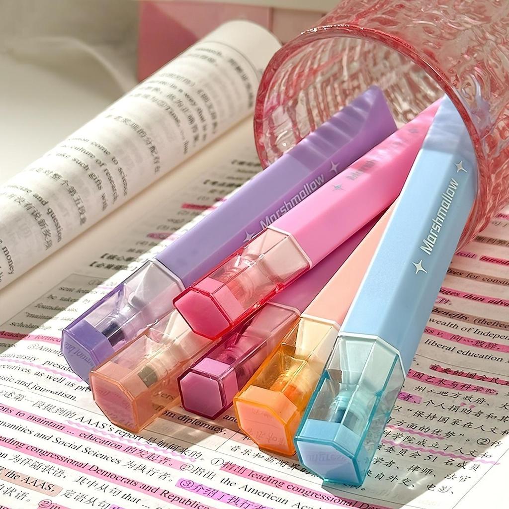 6 st Söta överstrykningspennor set, Marshmallow & Iced Soda Fluorescerande markörliner för målning, markering