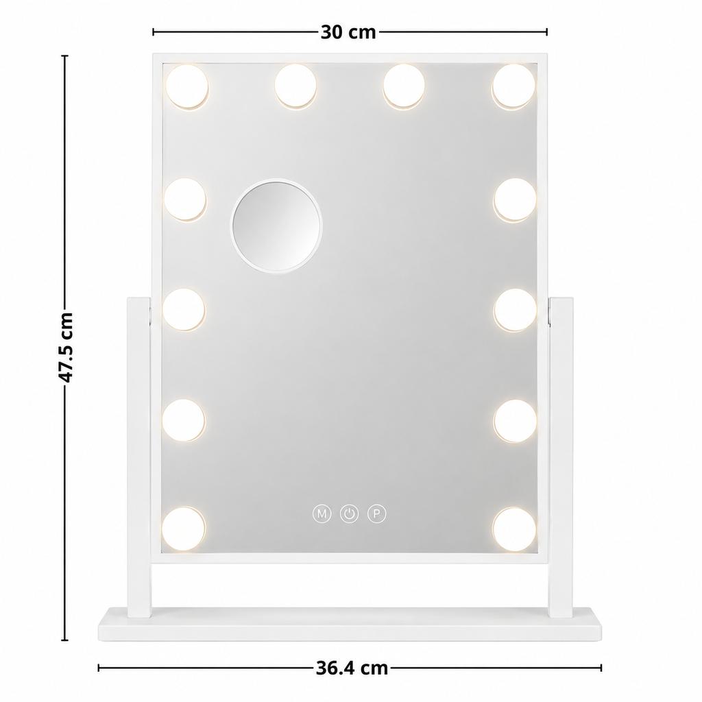 Makeup Mirror White Hollywood 47x36cm Led Light Color Mirror X10