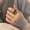 Ins Cute Green Monster Rings Women Fashion Sweet Two Color Cat Eyes Open Couple Ring Wedding Finger Accessories Jewelry Gift