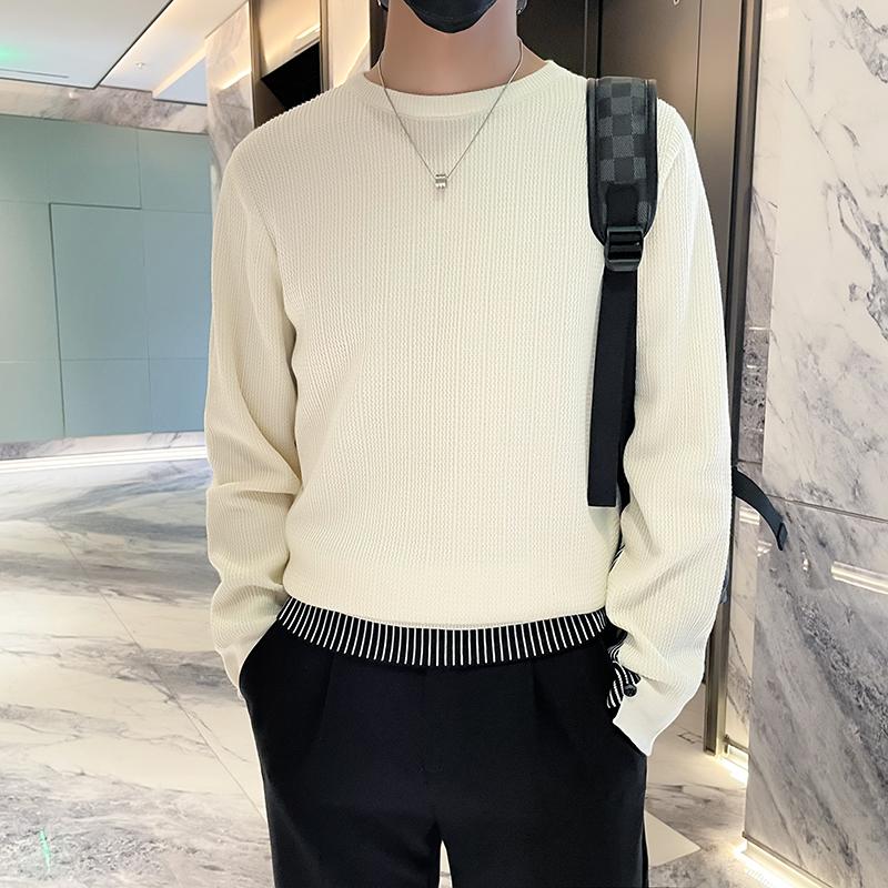 Fake Two-Piece round Neck Jacquard Men's Sweater New Winter Sweater Autumn and Winter Men's Sweater Fashion