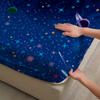3pcs Fitted Sheet Set Cartoon Style Space Planets Stars Galaxies Cosmos Illustration Printed Bed Sheet With 2 Pillowcases