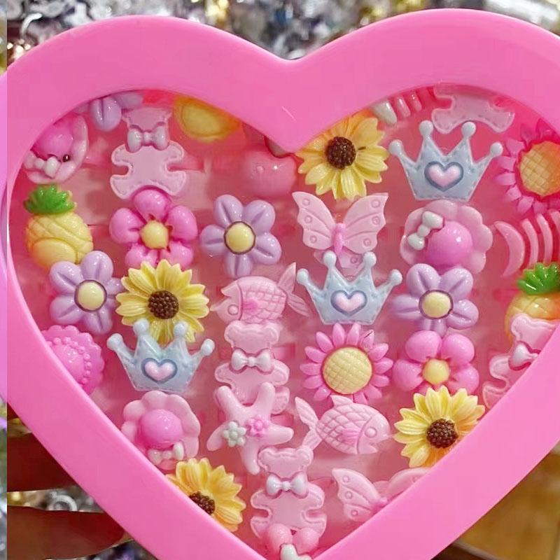 10pcs/Lot Cute Children's Cartoon Rings Glitter Flower Fruit Shape Plastic Adjustable Ope Excluding boxes
