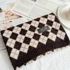 Japanese retro burgundy rhombus plaid wool scarf women's winter warm versatile college style knitted scarf tide