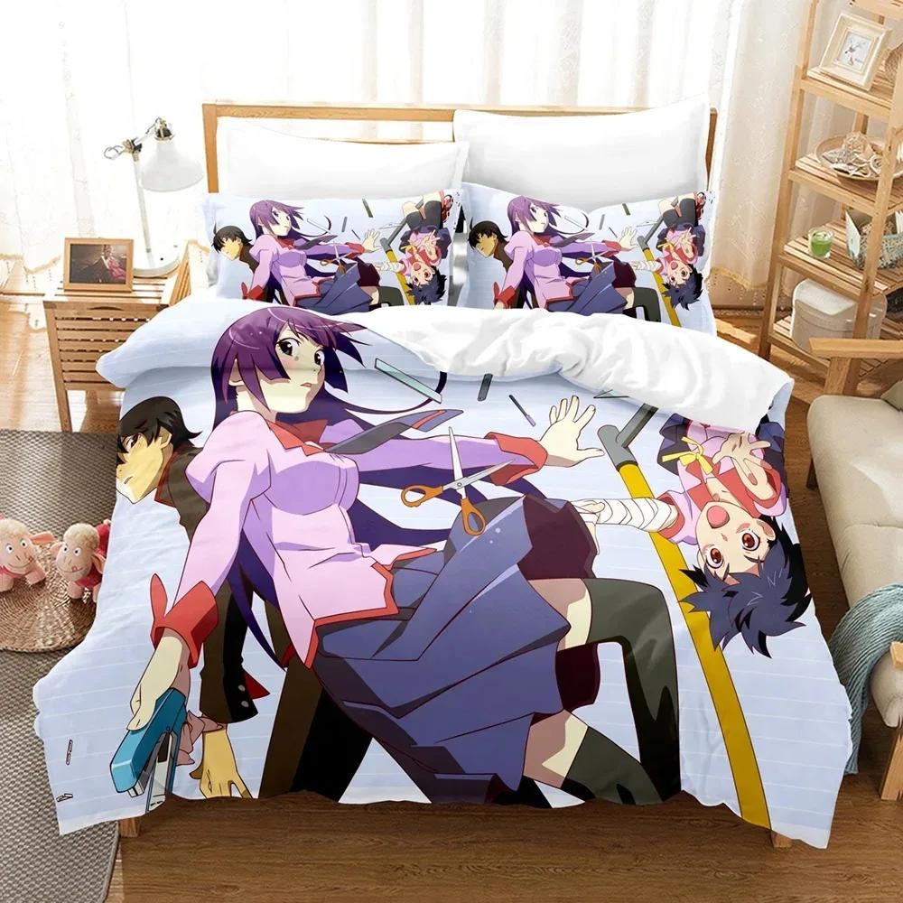 New 3D Print Monogatari Series Bedding Set Anime Araragi Koyomi Duvet Cover Double Twin Full Queen King Adult Kids Quilt Cover