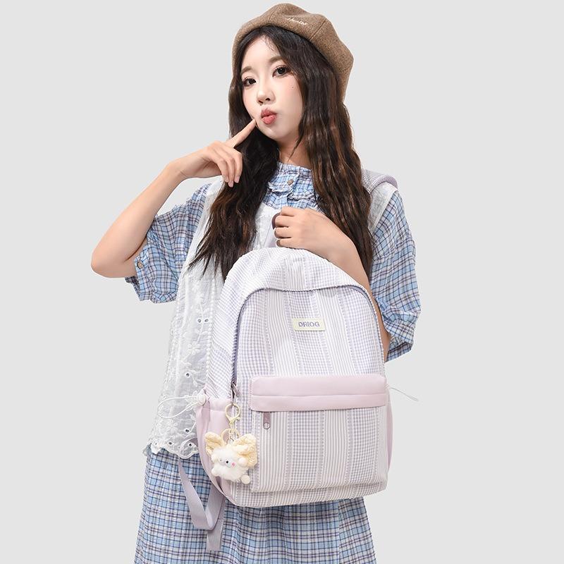 New plaid sweet girl backpack student schoolbag large capacity lightweight fashion travel backpack
