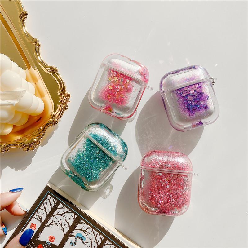 4 Colors Airpods Shiny Bling Liquid Quicksand Crystal Clear Case for Apple Airpods Earbuds 4 Colors Airpods Shiny Bling Liquid Quicksand Crystal Clear Case for Apple Airpods Earbuds