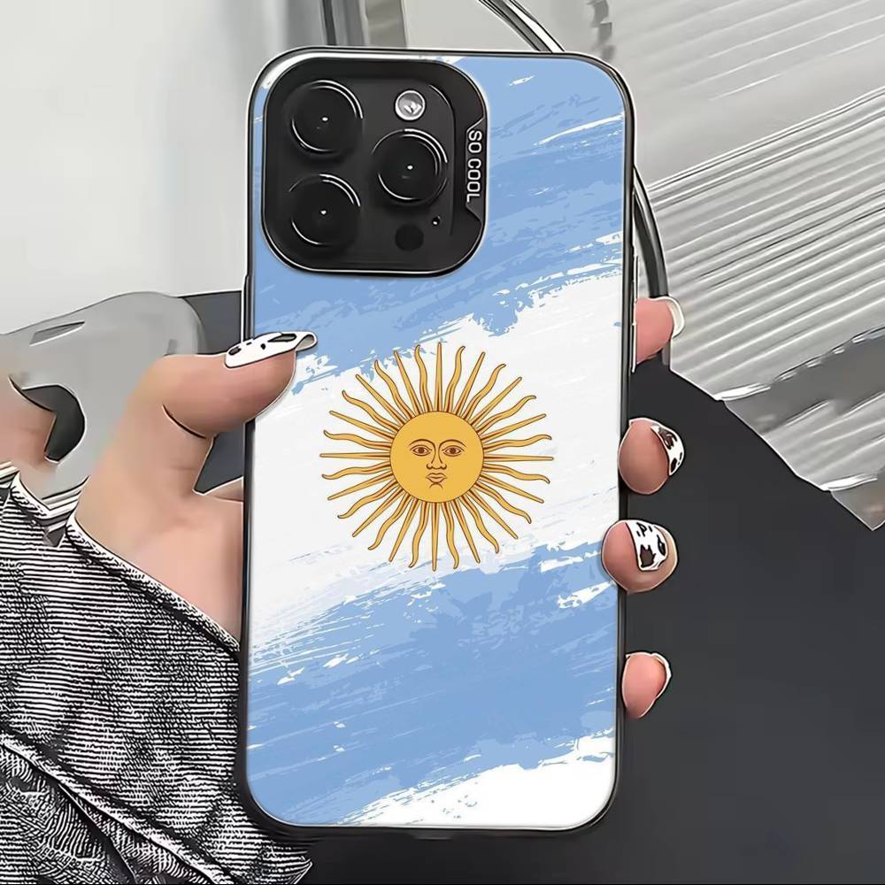 Argentina Football Support Flag Phone Case For iPhone 17,16,15,14,13,12,11 Plus,Pro Max,XS,Colored Silver Plated Inside Cover