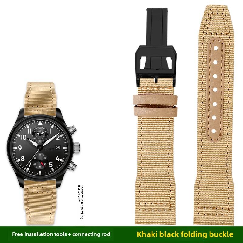 For IWC Pilot Nylon Genuine Leather watch band for IWC Mark 18 Balack Aces Portuguese original style woven canvas strap Bracelet