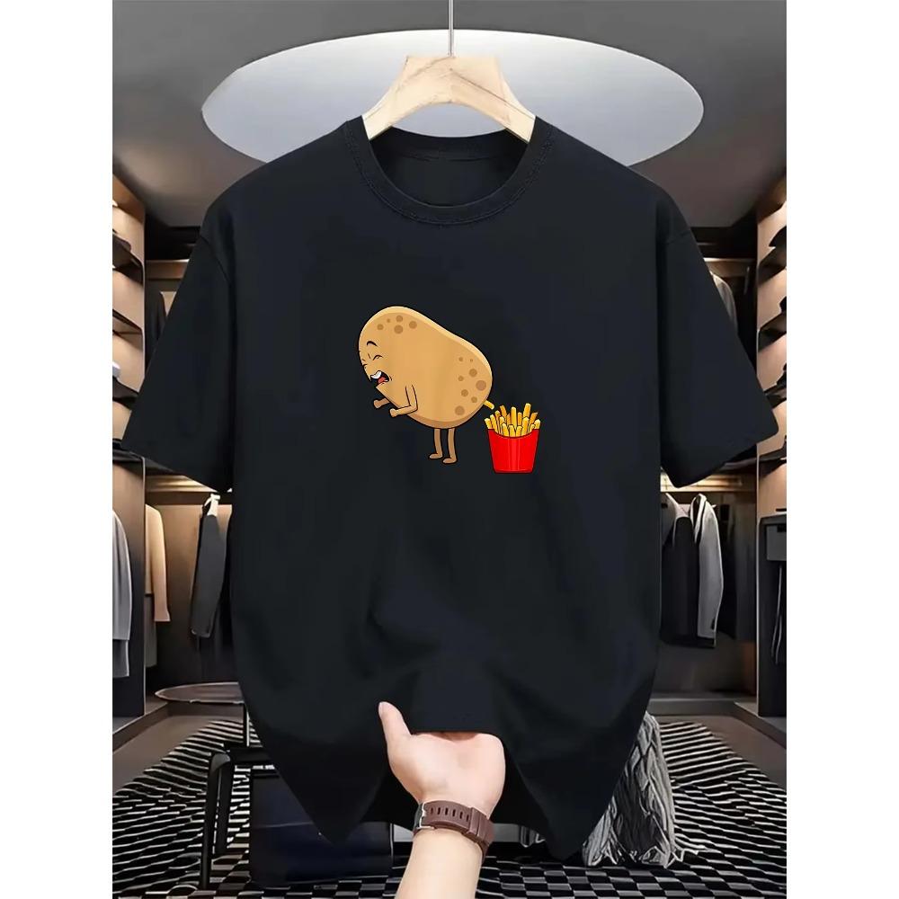 Men'S Women's Casual Crew Neck T-Shirt Polyester Knit Fabric Regular Fit Short Sleeve with Potato To French Fries Graphic