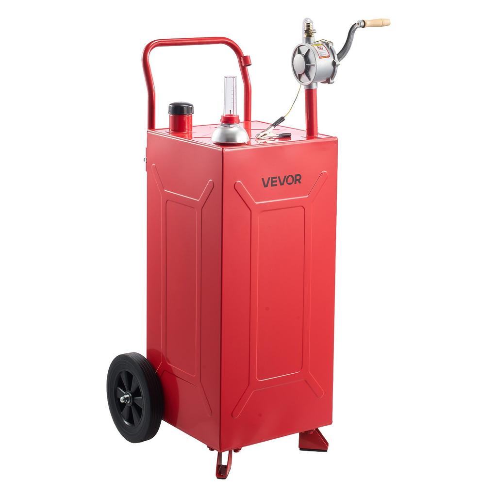 VEVOR 113.6L Fuel Gas Caddy, Carbon Steel, Portable Fuel Transfer Storage Tank with Manual Pump & 2 Rolling Wheels, Gasoline Diesel Can Container