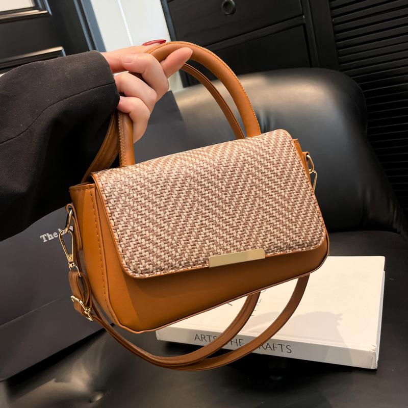 2025 new trendy casual popular texture splicing fashionable simple solid color foreign style shoulder crossbody small square women's bag