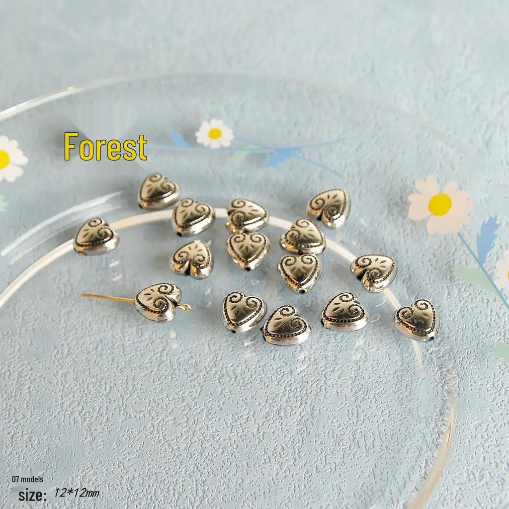 10pz Perline Distanziatrici Argento Vintage a Forma di Cuore e Fiore per Gioielli Fai da Te