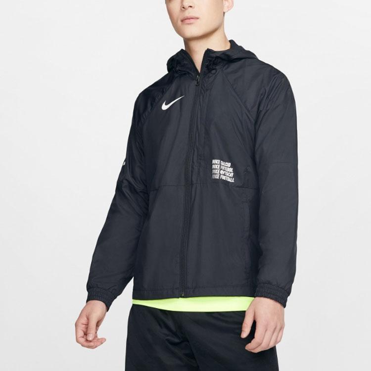 Nike FC Contrast Logo Print Soccer Hooded Jacket Men Jackets Black CD6771-010