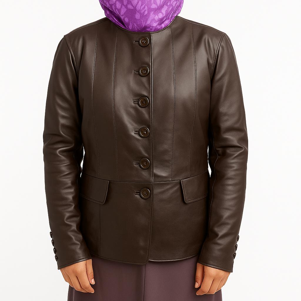 

Noora Women’s Dark Brown Leather Blazer XL темно-коричневого кольору