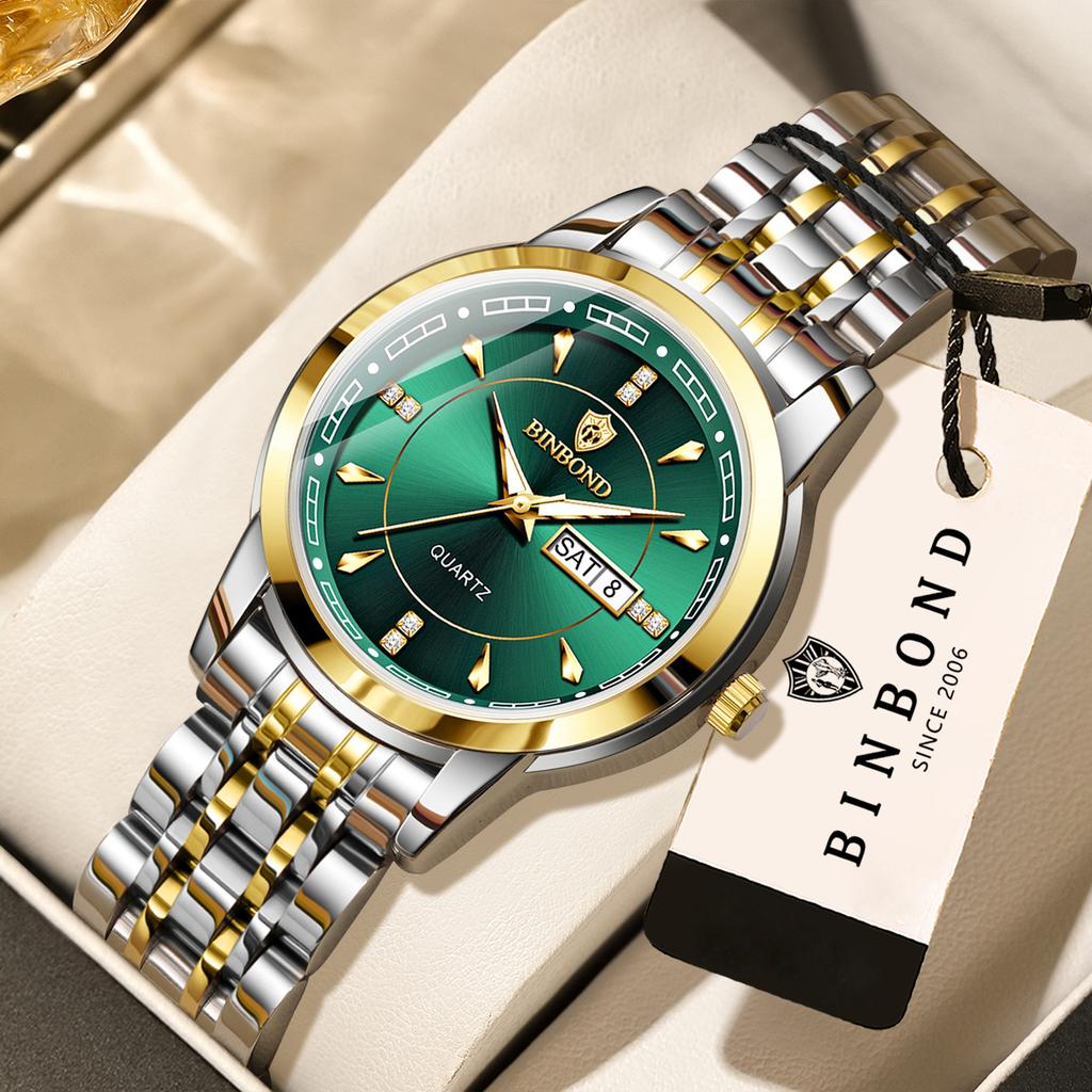 BINBOND Sturdy Luxury Quartz Watches For Women Luminous Waterproof Accurate Auto Date Week Display Ladies Watch Female Reloj