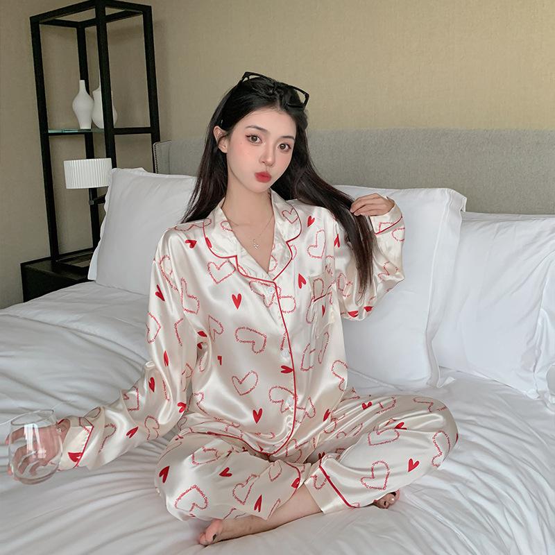 Sweet Wind Pajamas Women'S Spring Summer Long-Sleeved Cardigan Suit Loose And Comfortable Can Be Worn Outside Loungewear Winter Real Shot