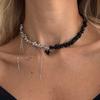 New Fashion Trend Accessories Irregular CCB Black Stone Beads Chain Heart Pendant Necklace for Women Party Valentine's Jewelry