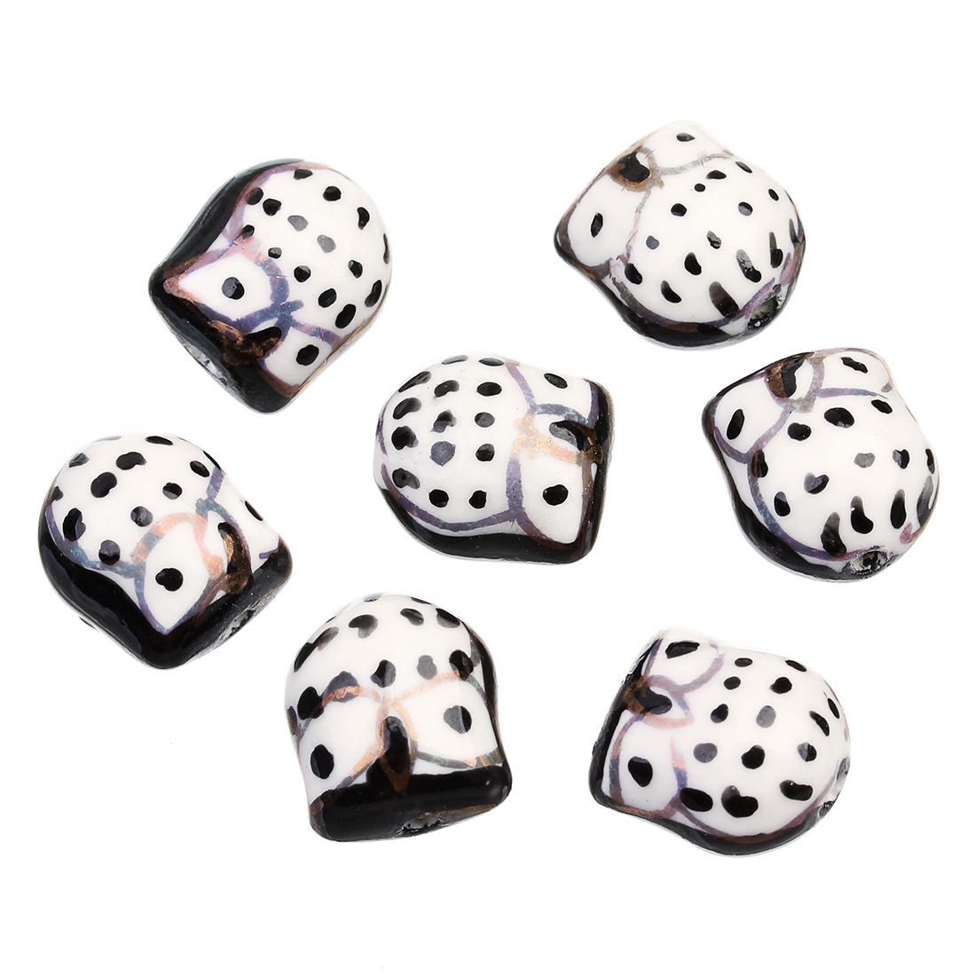 

Браслет из керамических бусин с ручной росписью в виде совы - DIY мультяшный аксессуар для украшений с животными. 15x16 mm чёрный