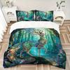 3pcs Mystical Deer with Wings and Antlers In a Luminous Woodland Setting Quilt Cover Set, Polyester Fabric, All-Season Comforter Set