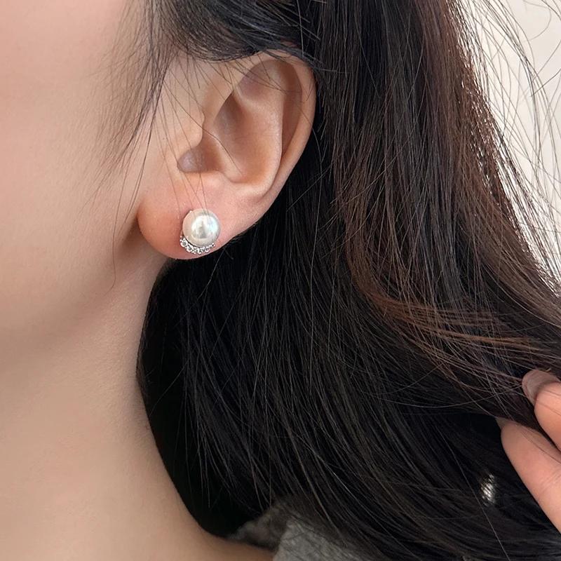 Stříbrné Perlové Zirkonové Obloukové Náušnice pro Módní Ženy Párty Klasické Jemné Minimalistické Doplňky