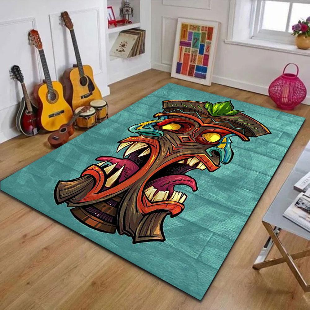 Colorful Tribal Mask Design Patterned carpet, non slip mat suitable for living room and bedroom sofas