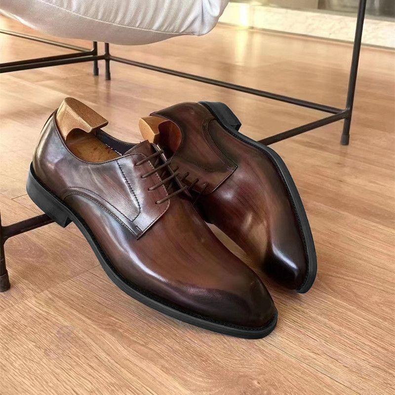 

FashionDesigner Черные туфли на шнуровке Острый верх Свадебные туфли-оксфорды Мужская повседневная обувь для торжественных случаев Обувь для вечеринок Zapatos Hombre 48 коричневый