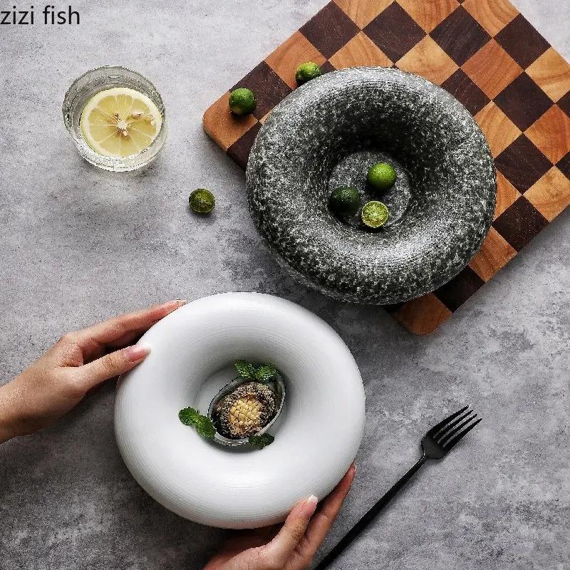 Ceramic Dinner Plate Restaurant Creative Thick Soup Plate Dessert Plate Snack Dish Pasta Plates Household Solid Color Tableware