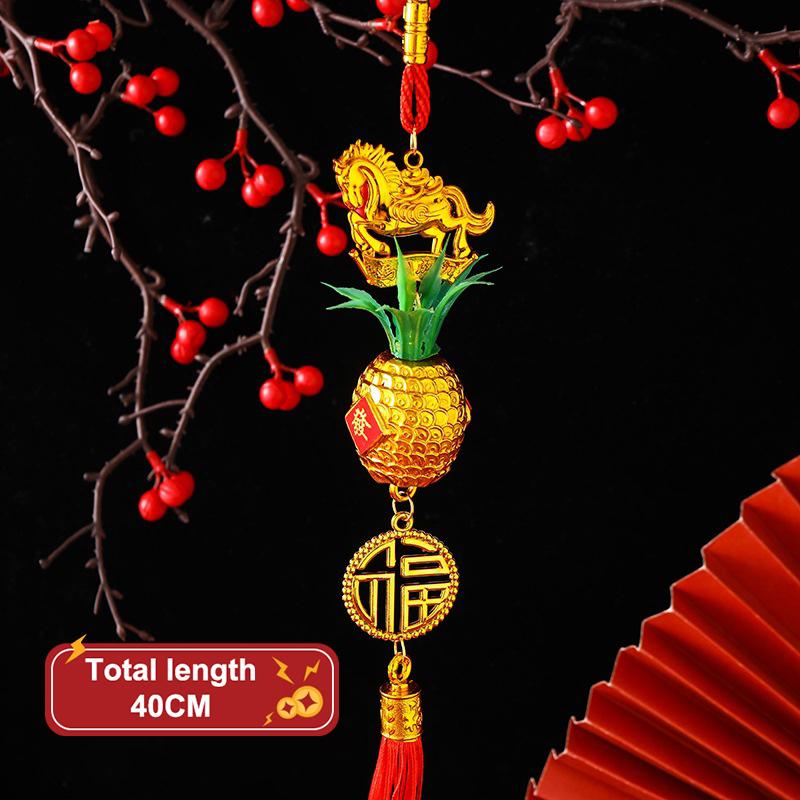 2026 Year Of The Horse Wall Hanging Car Ornament Chinese  Year Red Gold Pineapple Pendant Lucky Decoration Housewarming Gifts