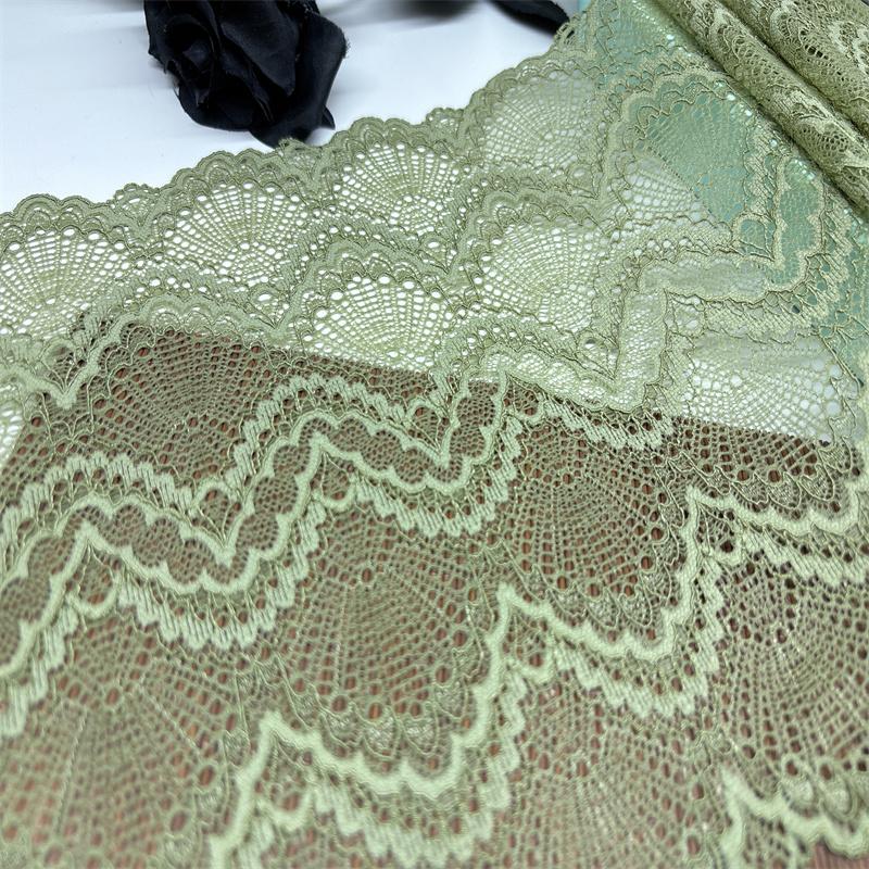 24cm Wide Elastic Lace, Olive Green Spandex Stretch Lace Fabric for Sewing, Lingerie, Bra, Underwear, Dress, Garment, Home Decor, Crafting