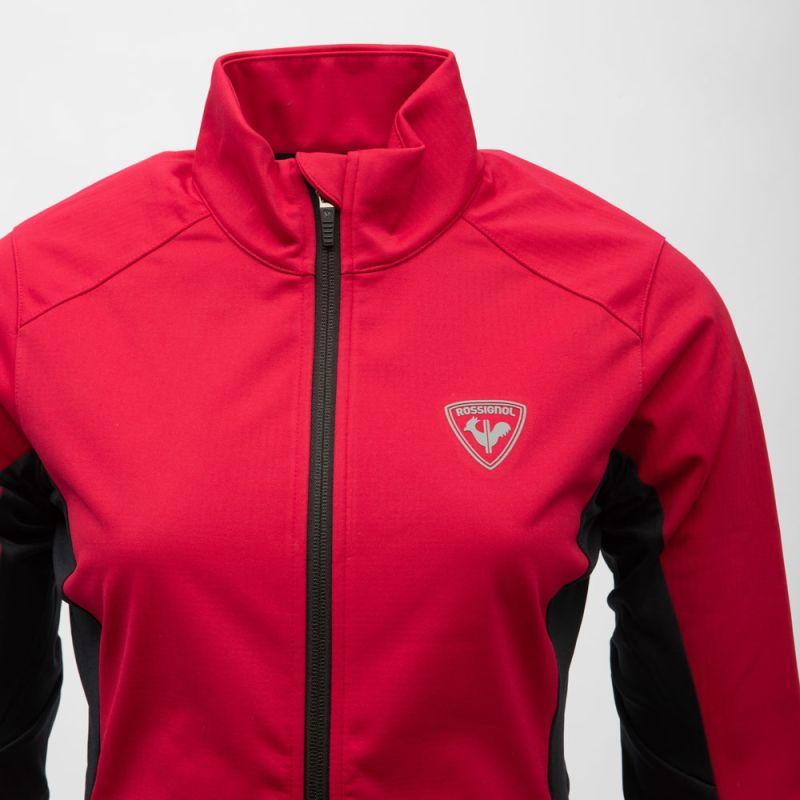 Veste col cheminée softshell bi color rouge zip noir femme Femme ROSSIGNOL