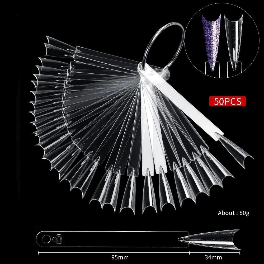 50pcs Fan-Shaped Nail Practice Display Tips Clear Nail Display Sticks Display Board