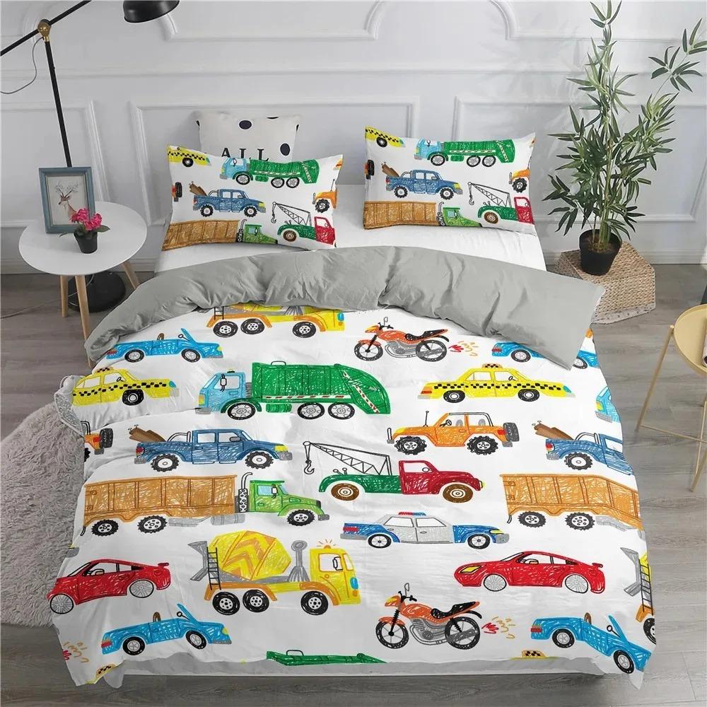 Engineering Vehicle Excavator Duvet Cover Set 2/3 Pcs Boys Girls Twin Queen Size Duvet Cover Pillowcase Bed