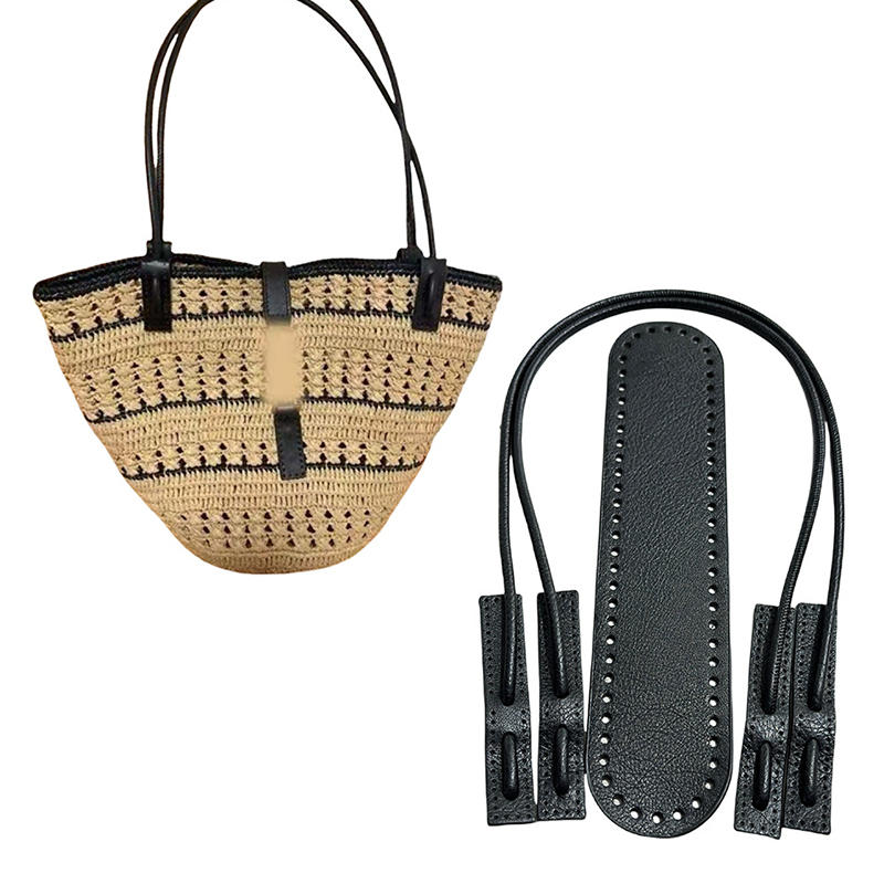 Creative Leather Handbag Strap with Wristlet Handle DIY Knitting Crochet Round Rope Bag Base Vintage Handbag Accessories