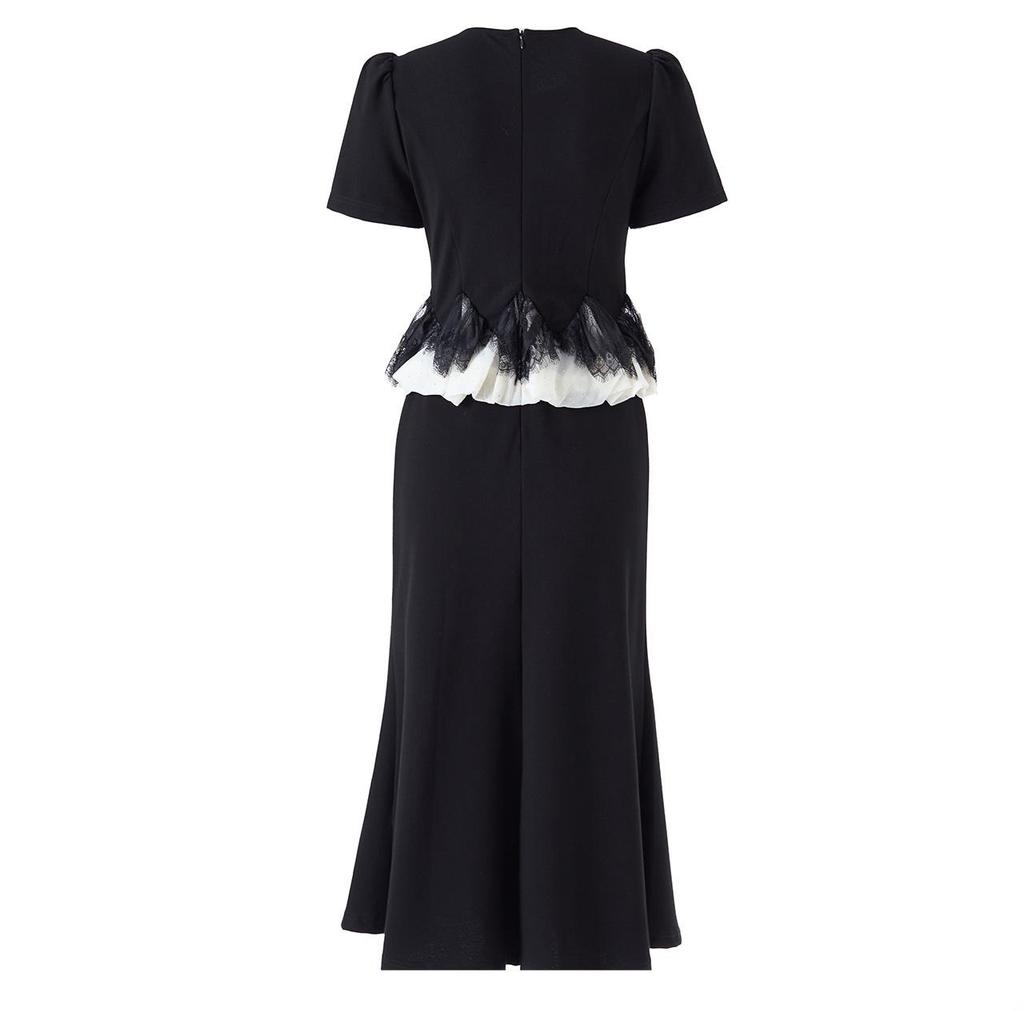 High-Quality Socialite Style Rhinestone-Inlaid Faux Two-Piece Slim-Fit Dress for Spring/Summer