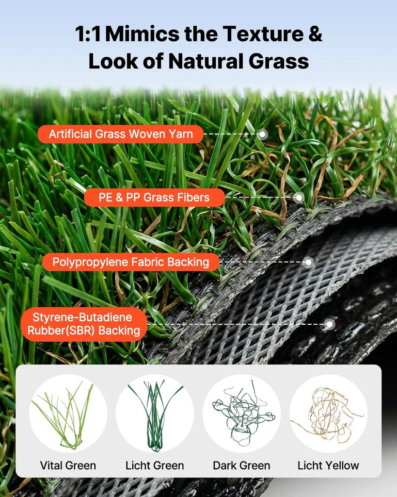 Artificial Grass, 457.2 X 213.36 Cm Fake Grass Turf Rug, 3.5 Cm Pile Height Realistic Synthetic Lawn Carpet Roll Mat, Easy Clean Drainage Holes for