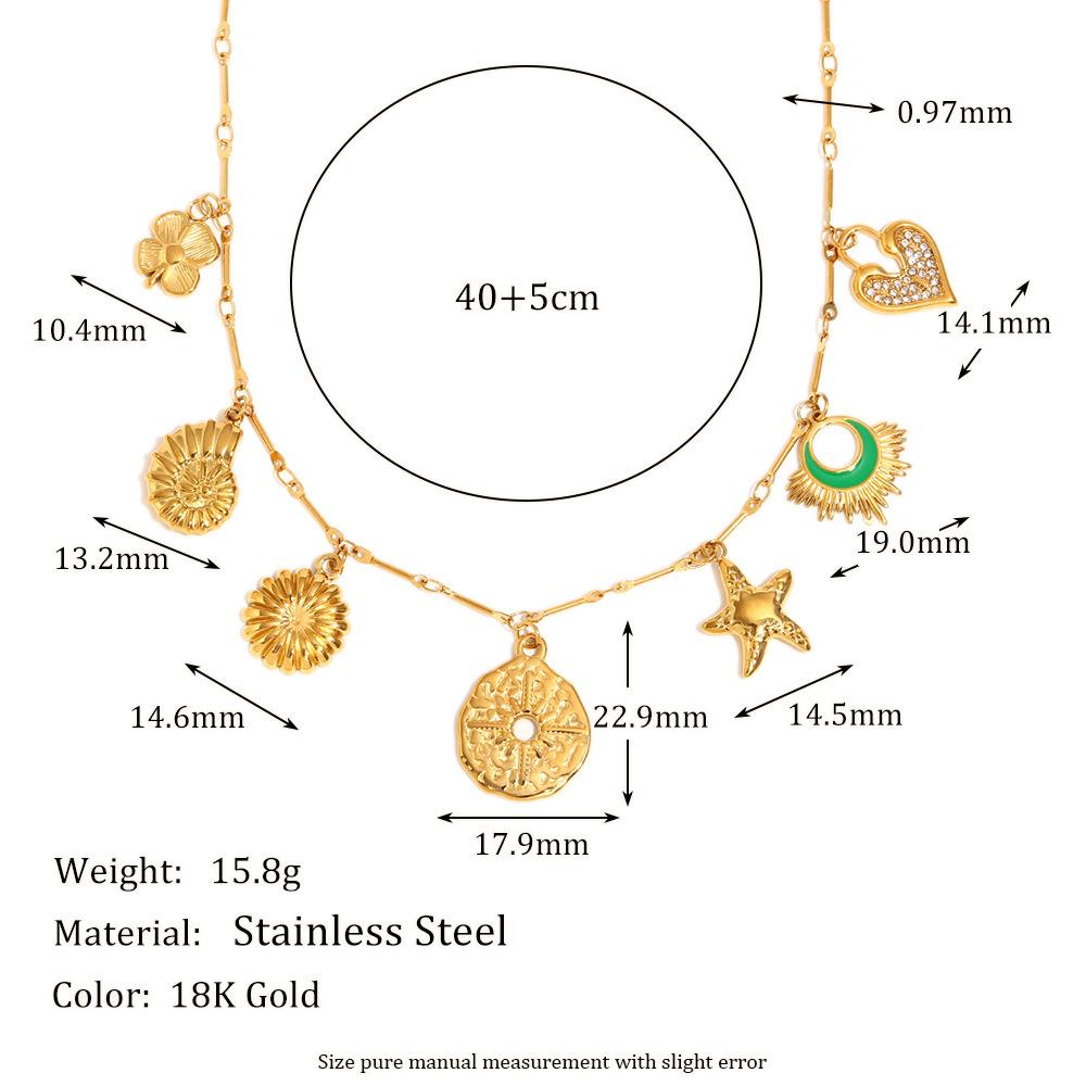 European American Stainless Steel Natural Stone Geometry DIY Pendant Necklace Women Cross-Border Marine Vacation Style Trendy