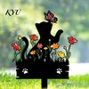 Lawn Animal Silhouette Acrylic Kitten Garden Stake, Decorative Yard Sculpture with Flowers And Outdoor Ornament Butterflies, Waterproof Cat
