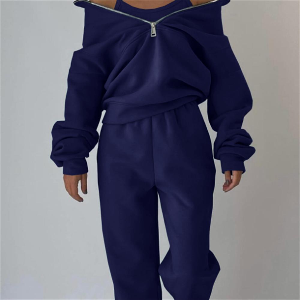 Women  Autumn Winter Sports Warm Suit Casual Zipper Sweatshirts And Trouser Tracksuits
