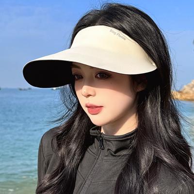 Chapeau de soleil pour femme à large bord élargi sans couture intégré chapeau haut vide en soie glacée respirant anti-ultraviolets pare-soleil chapeau de soleil