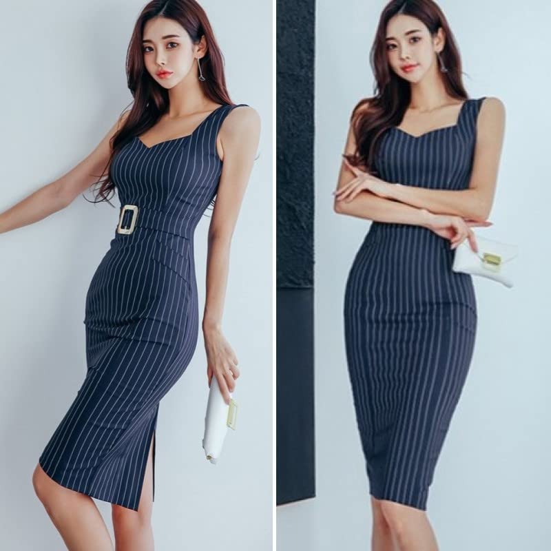ISLAYCAOLILA E18 Scarlet Cabaret Mini Club Party Tight Midi Bodycon Dress Women's (XL, Navy) Dress, Dress, Dress, Dress, Dress, Striped, Sleeveless,