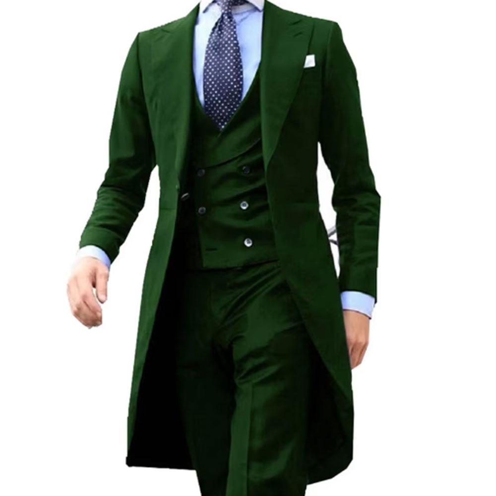 2024 Purple Long Tail Blazer 3 Pieces Gentleman Male Suit Men's Fashion Groom Tuxedo for Wedding Prom Jacket Vest with Pants