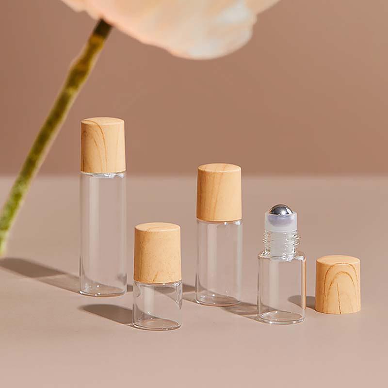 1/2/3/5/10Ml Cosmetic Container Roll On Glass Bottles For Essential Oil Empty Perfume Bottle Refillable Container With Wood Lid