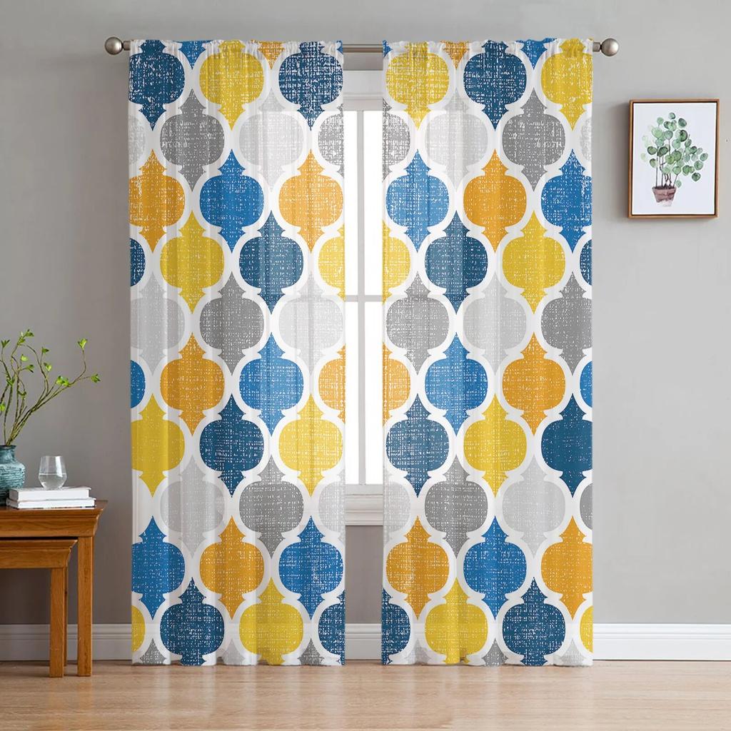 Marokko Plaid bunte Tüll Vorhänge für Wohnzimmer Schlafzimmer Dekor Chiffon Sheer Voile Küche Fenster Vorhang