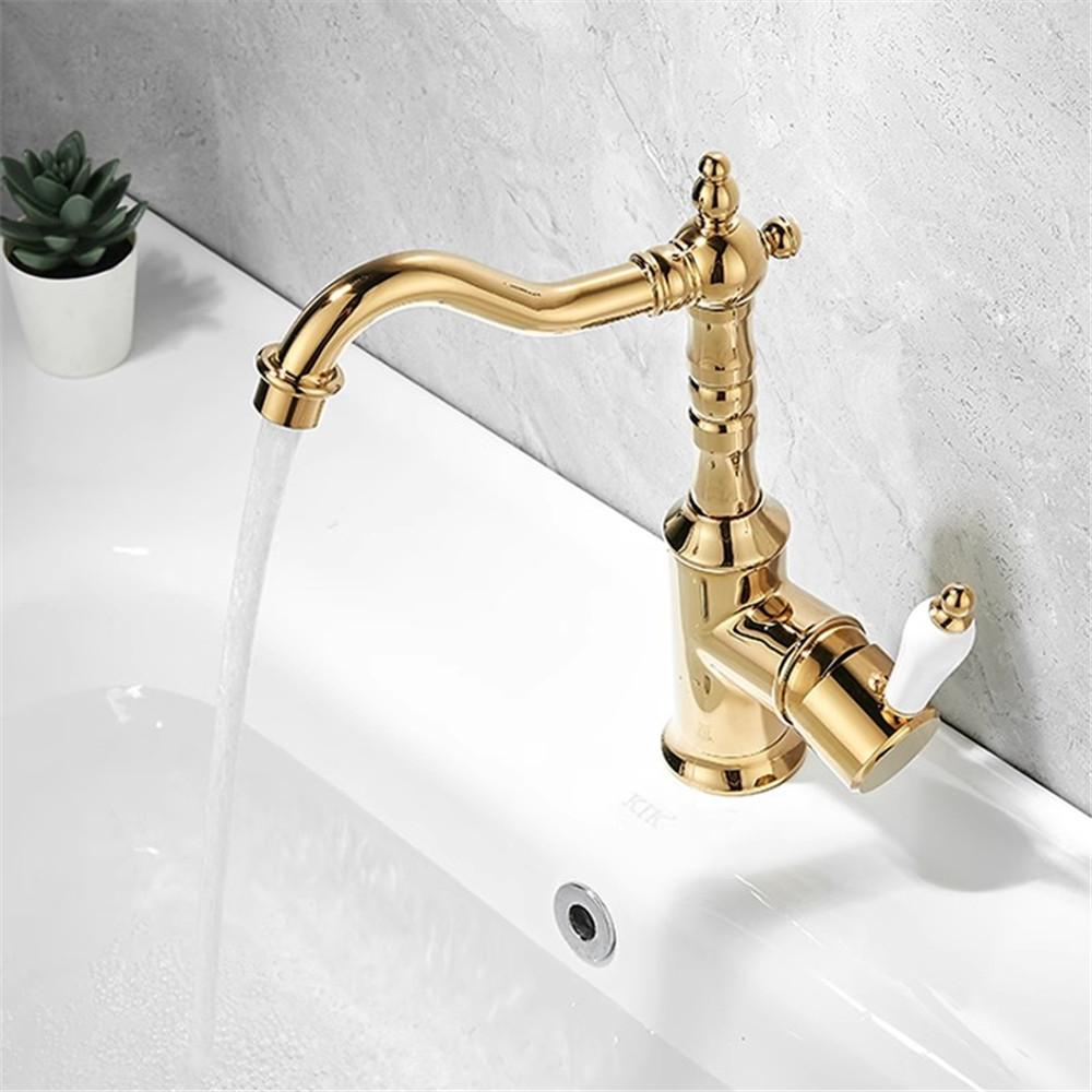 Antik brons handfat kran Guld badrumskran Däckmonterad Svart kökskran diskbänk kran Varm Kall Krom handfat Kran Mässing
